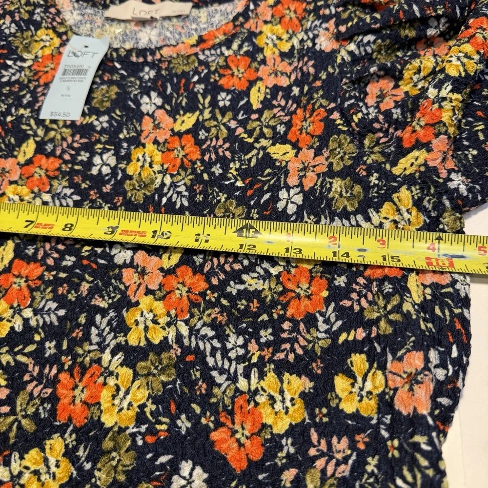 Loft Puff Long Sleeve Navy Floral Petite S Fall Peasant Coquette Preppy NWT